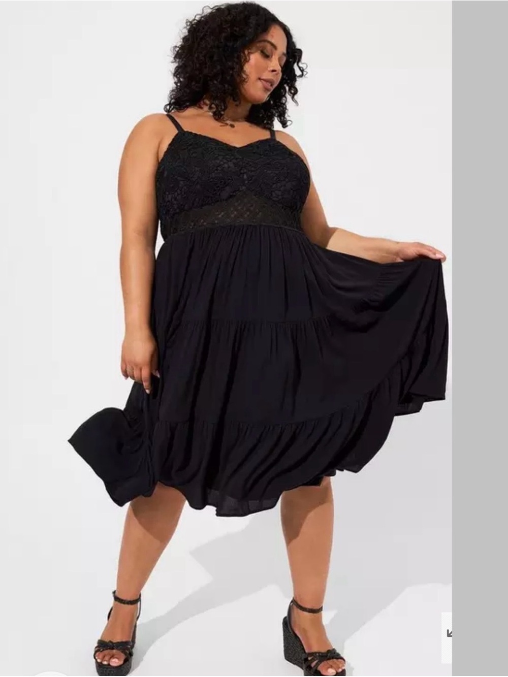 Torrid Black Floral Lace Appliqué Bodice Crinkle Gauze Midi Dress Size 2X